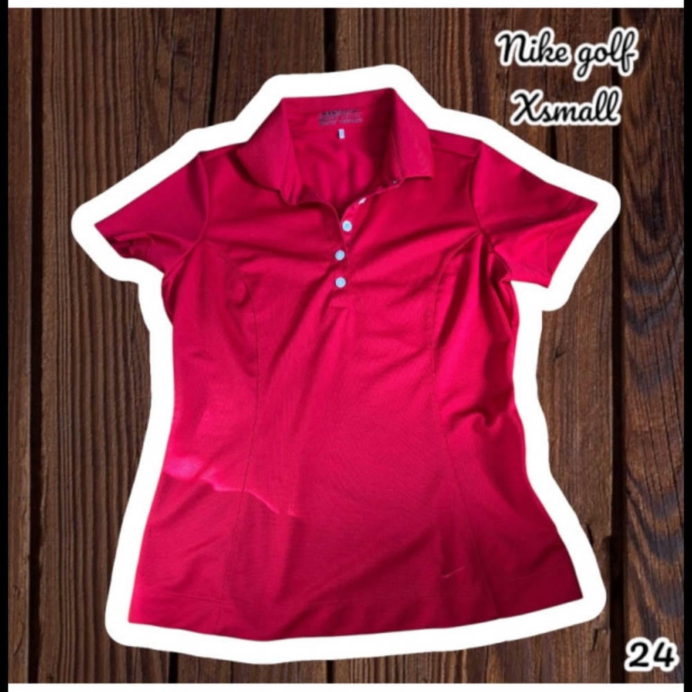 Nike Red Pink Fitted Button Down Polo